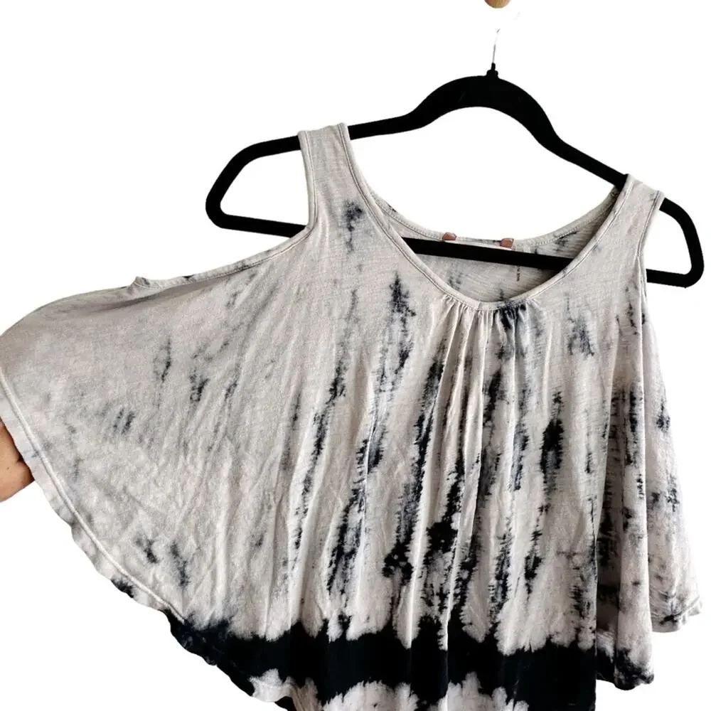 Soft Surroundings Tiered Tie Dye Cold Shoulder Linen Flutter Top